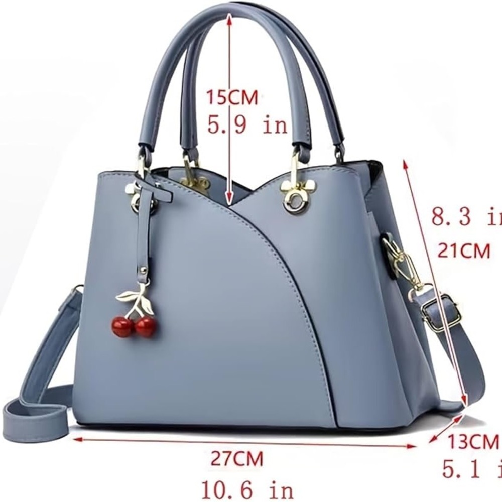 Elegant Blue Handbag with Cherry Charm - Picture 6 of 6